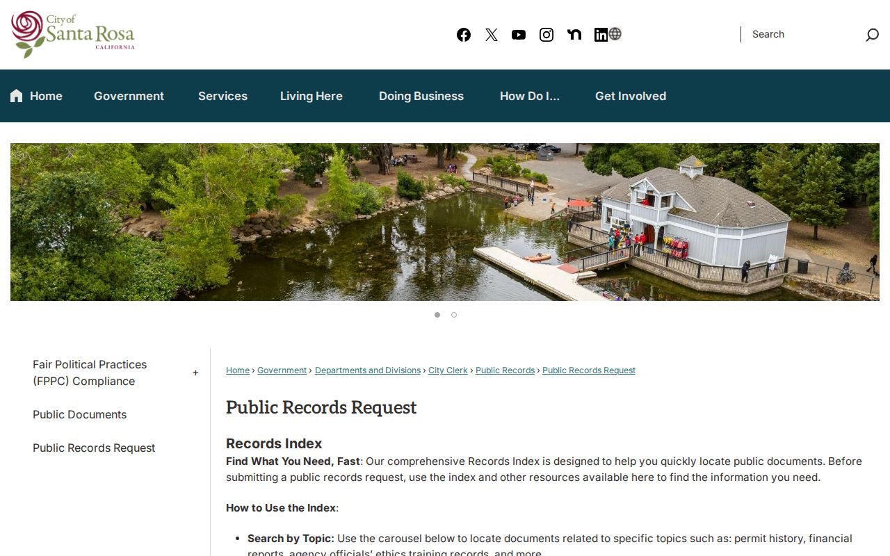 Santa Rosa people search city public records request page