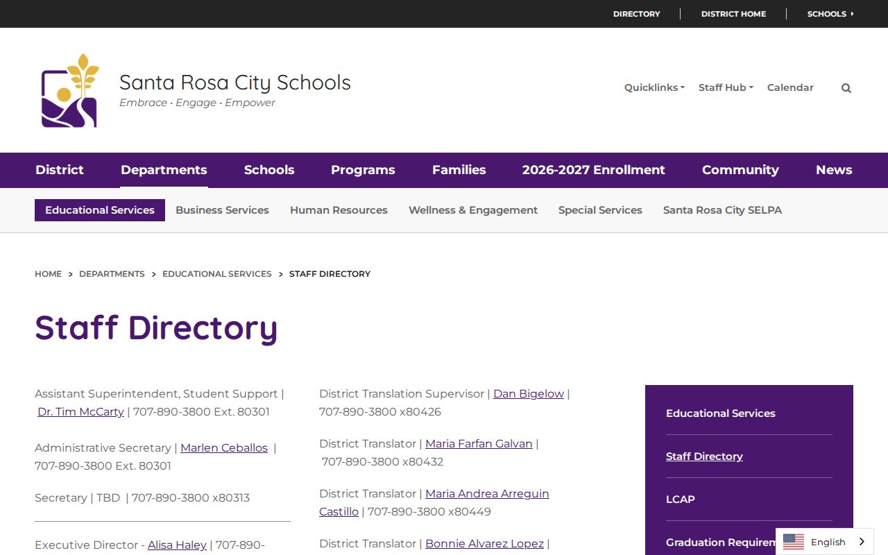 Santa Rosa people directories school district staff listing