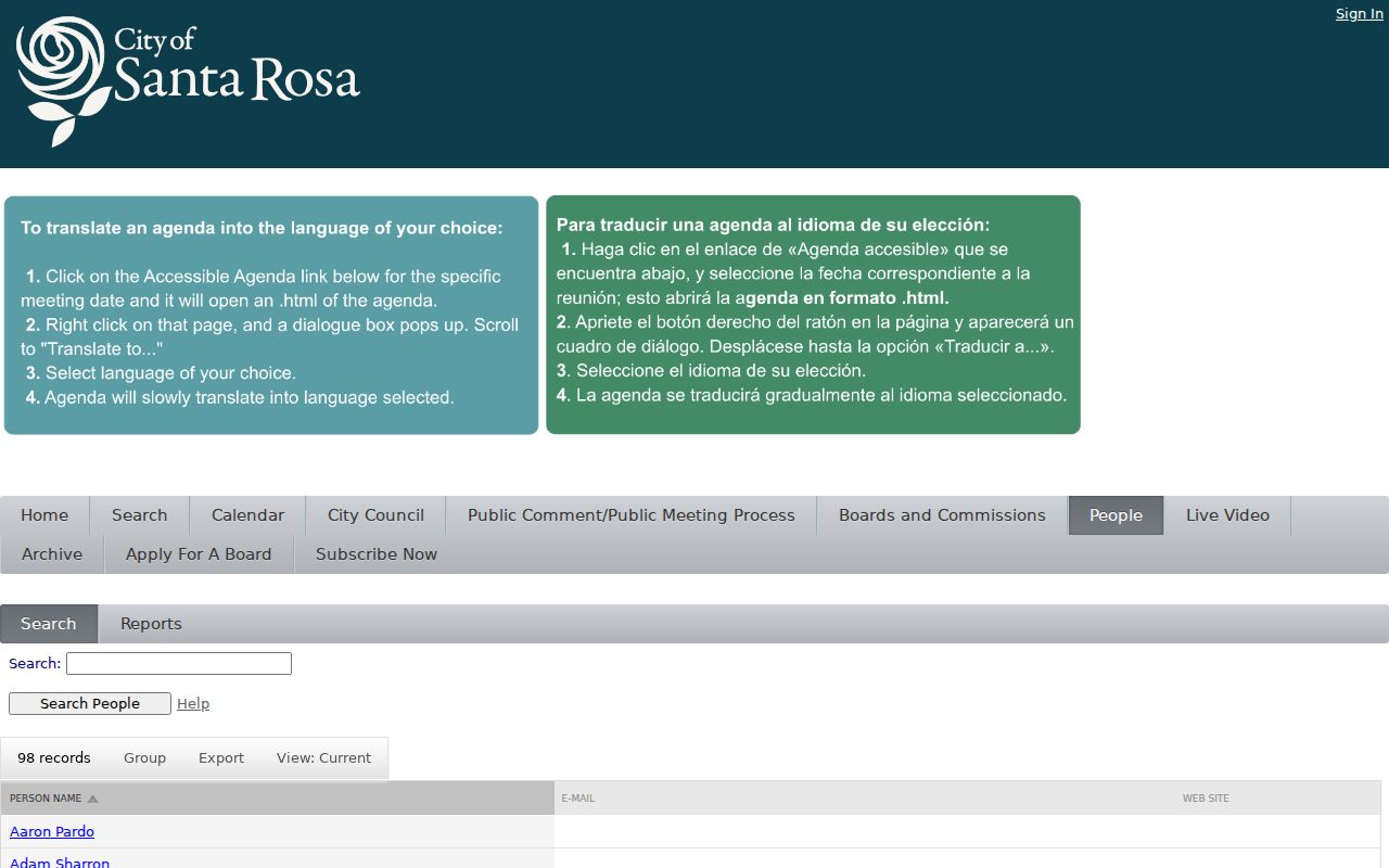 Santa Rosa people directories Legistar board roster