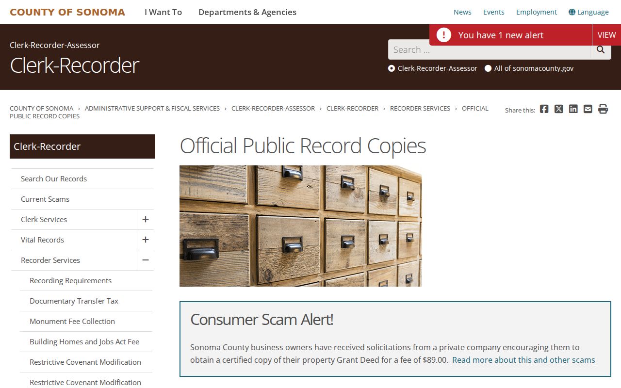 Santa Rosa public records copy options from the Sonoma County Clerk-Recorder