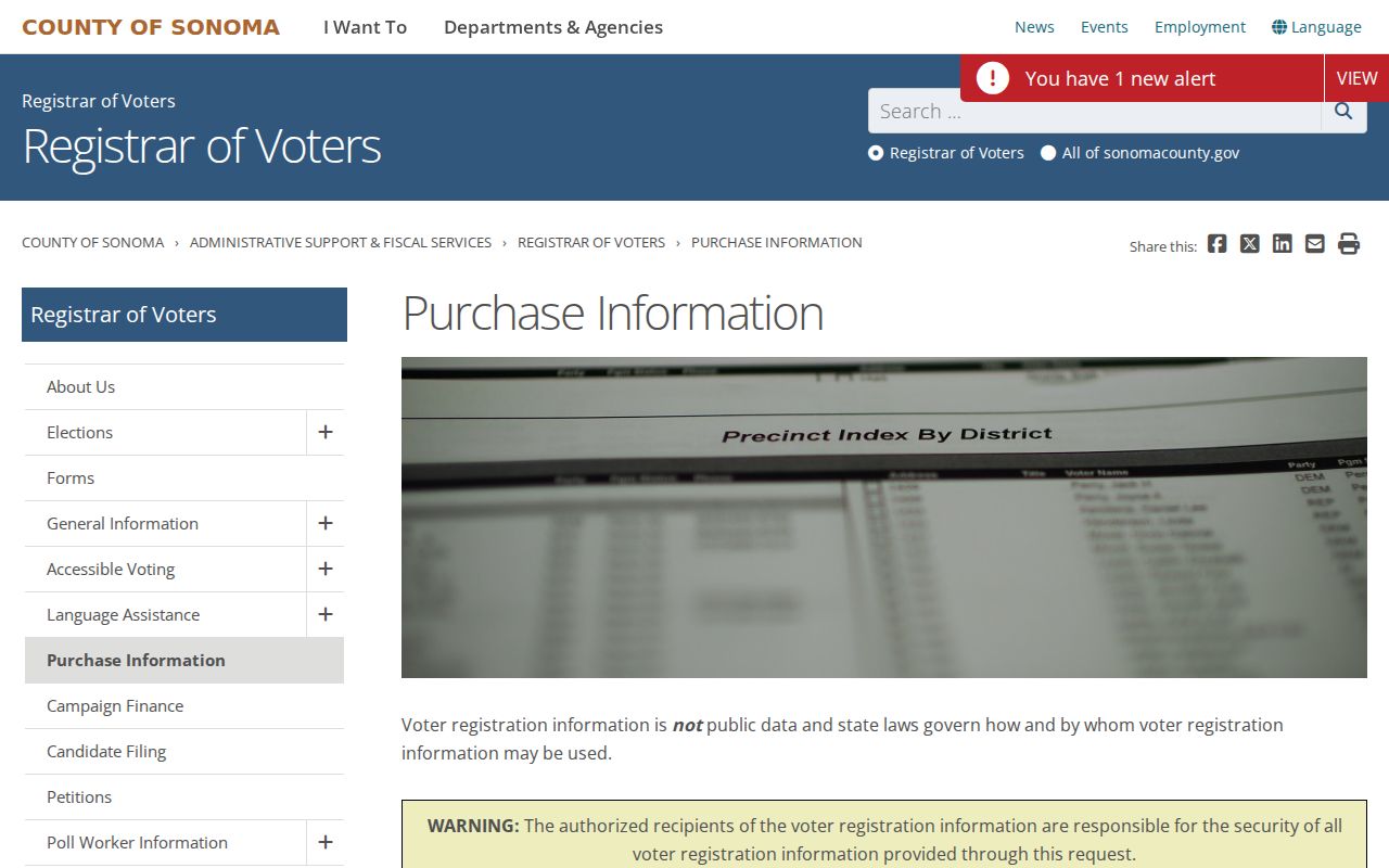 Santa Rosa voter registration file purchase information