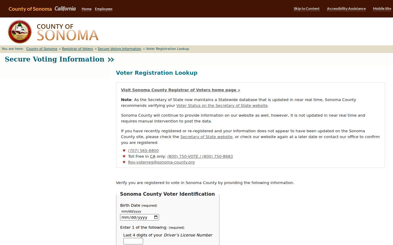 Santa Rosa voter registration Sonoma registered voter lookup